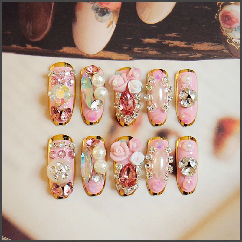 New french bride false nails with designs Princess style pink pure color with ceramics flower 3d fake nails lady full nail tips
New french bride false nails with designs Princess style pink pure color with ceramics flower 3d fake nails lady full nail tips