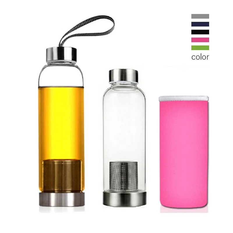 Image Fashion 550ml High Temperature Resistant Glass BPA Free Sport Water Bottle With Tea Filter Infuser Bottle Cup Protective Bag