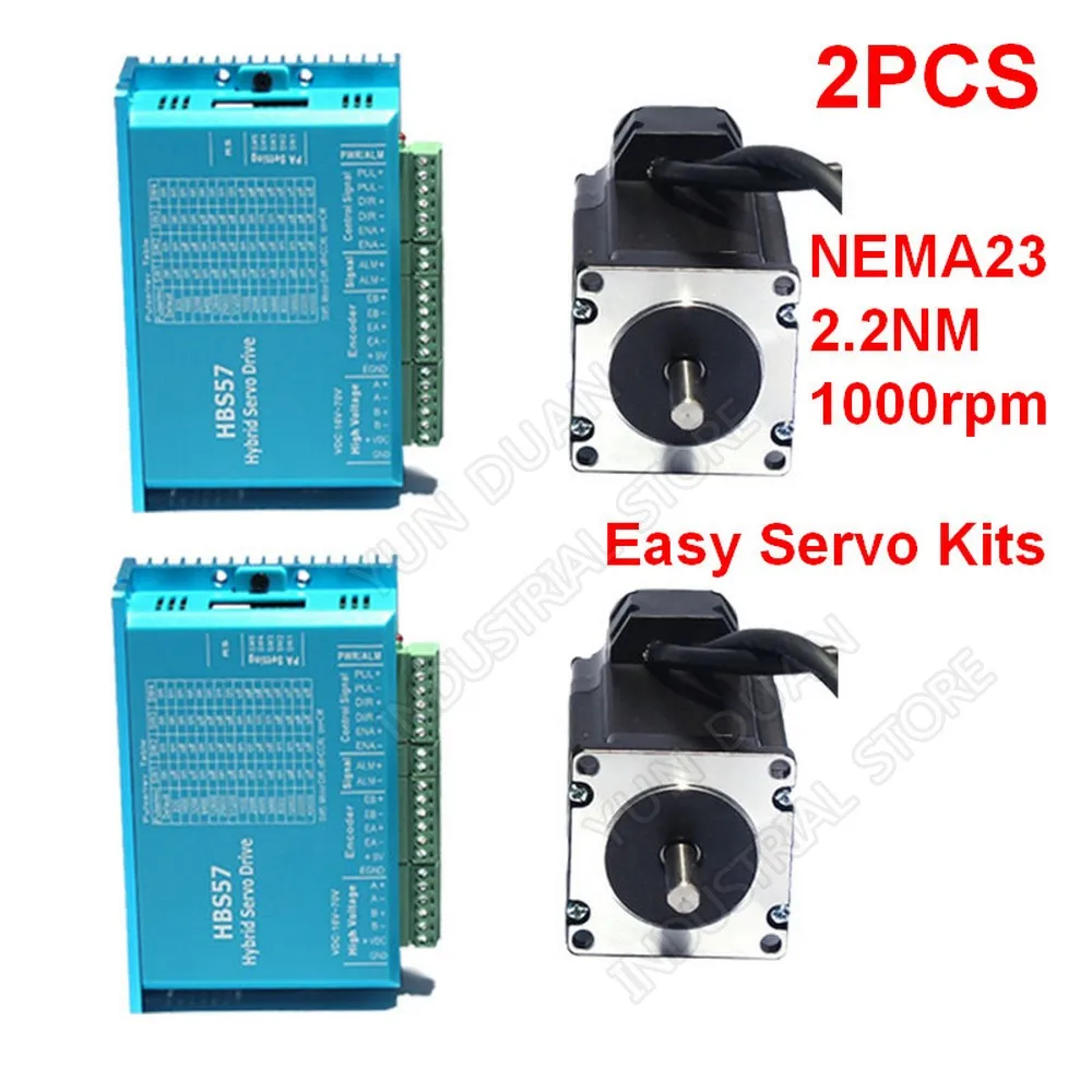 

2PCS Nema23 2.2N.m 57MM 315Oz-in Closed Loop Stepper Motor Driver Kit Hybird Encoder Easy Servo 2 Phase for CNC Mill Engraving