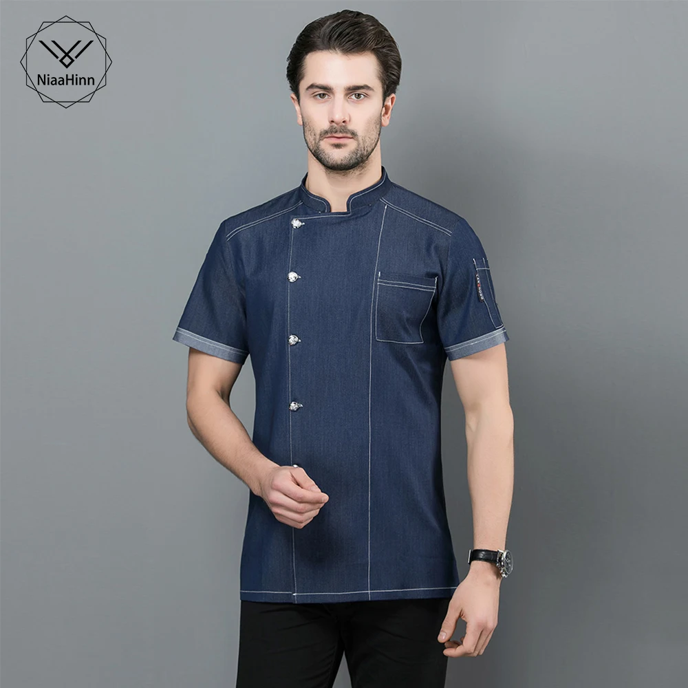 New Denim Blue Chef Uniform Kitchen Bakery Cafe Food Service Short Sleeve Breathable Restaurant Uniforms Shirts Waiter Jacket
New Denim Blue Chef Uniform Kitchen Bakery Cafe Food Service Short Sleeve Breathable Restaurant Uniforms Shirts Waiter Jacket