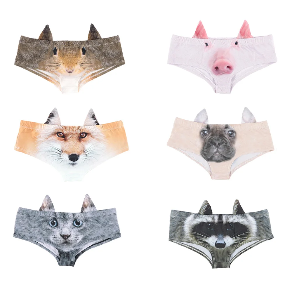 Womens' 3D Animal Print Cute Underwear Briefs with Pig Ears Cat ear Fox ear Pig Wolf Printing Cute Underwear Sexy Lady Panties
Womens' 3D Animal Print Cute Underwear Briefs with Pig Ears Cat ear Fox ear Pig Wolf Printing Cute Underwear Sexy Lady Panties