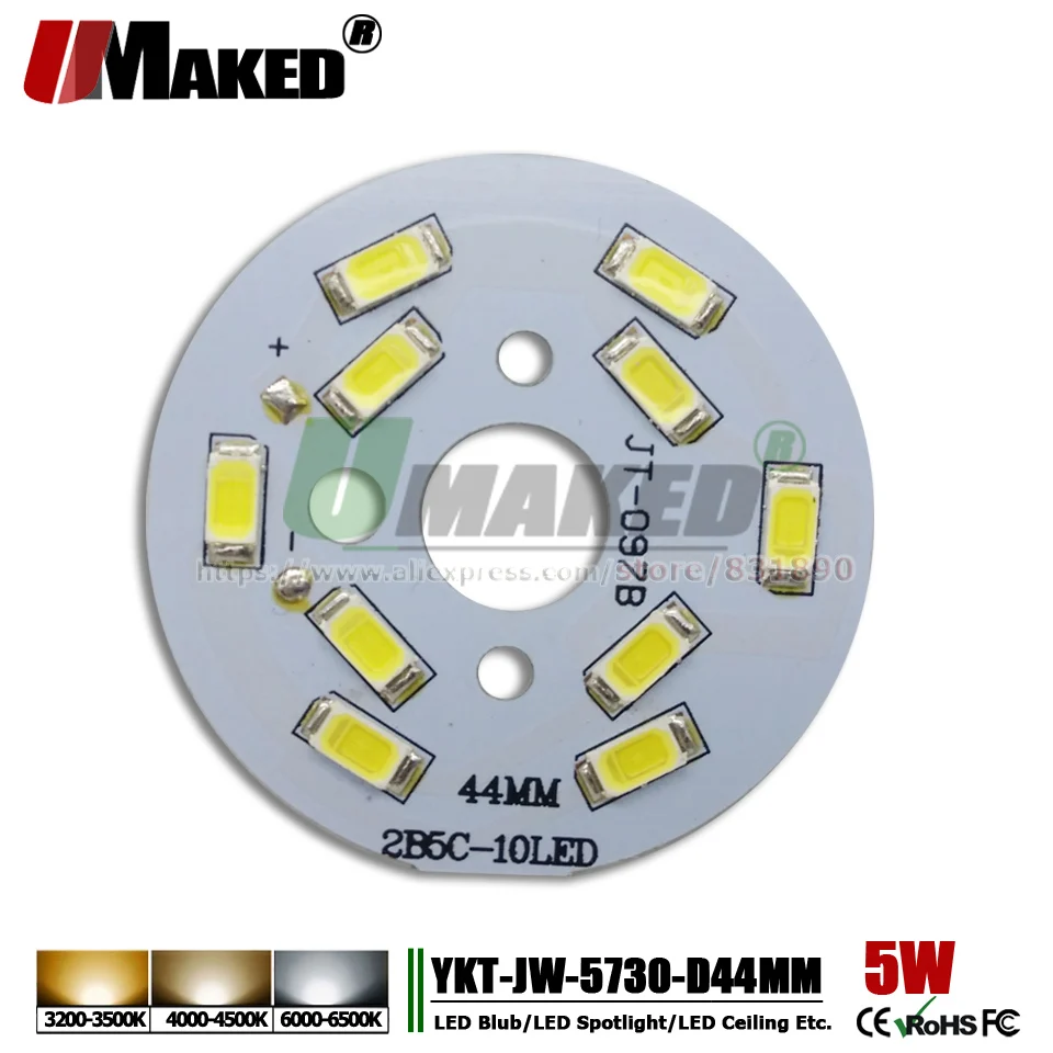 UMAKED 5W 44mm LED PCB Light board Installed SMD5730 LED Chips Aluminum Lamp plate Warm/Natural/White for Bulb Ceilig lights DIY
UMAKED 5W 44mm LED PCB Light board Installed SMD5730 LED Chips Aluminum Lamp plate Warm/Natural/White for Bulb Ceilig lights DIY