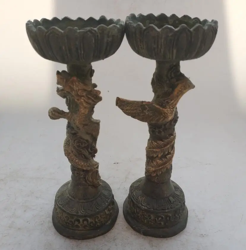 Collection chinese Handmade old bronze Dragon Phoenix Candle holder , Home Decoration antique
Collection chinese Handmade old bronze Dragon Phoenix Candle holder , Home Decoration antique