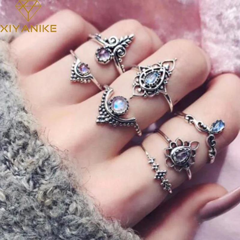 XIYANIKE Bohemian Ethnic 7pcs/Set Vintage Crystal Knuckle Midi Rings Sets for Women Antique Silver Boho Jewelry Anillos R148
XIYANIKE Bohemian Ethnic 7pcs/Set Vintage Crystal Knuckle Midi Rings Sets for Women Antique Silver Boho Jewelry Anillos R148