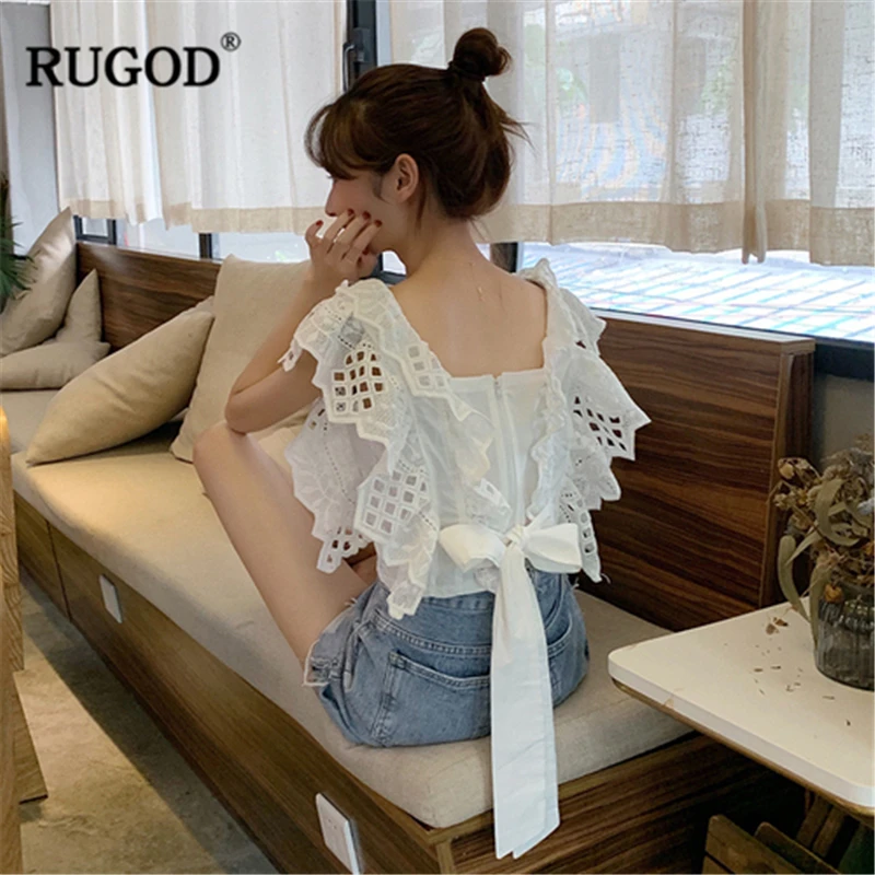 RUGOD 2019 Summer Women Solid Embroidery Lace Stiching Short Shirt Spaghette Strap Backless Lace Bow Blouse Stylish Crop Tops
RUGOD 2019 Summer Women Solid Embroidery Lace Stiching Short Shirt Spaghette Strap Backless Lace Bow Blouse Stylish Crop Tops