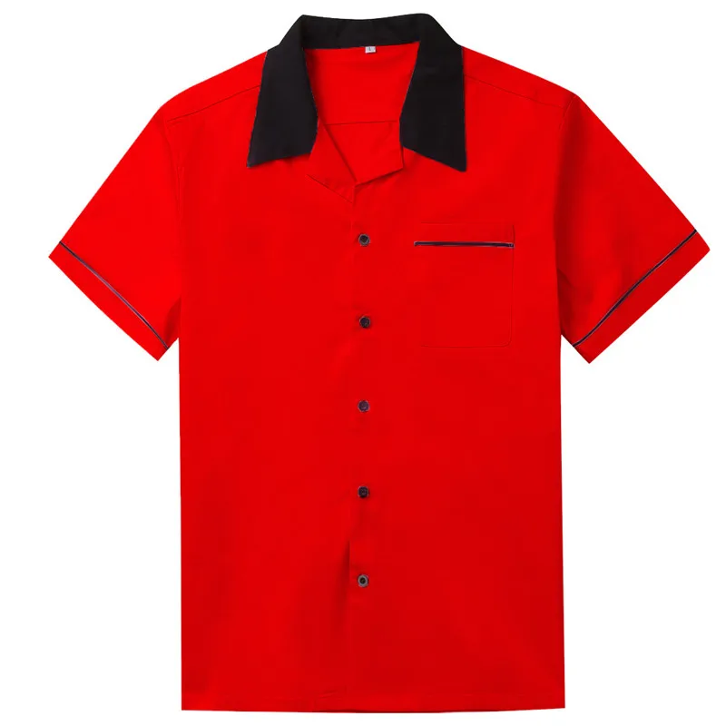 Rockabilly Men Shirts Short Sleeve Black Collar Red Shirts Men Cotton Big Sizes Punk Style Western Shirts Cargo Work Clothes
Rockabilly Men Shirts Short Sleeve Black Collar Red Shirts Men Cotton Big Sizes Punk Style Western Shirts Cargo Work Clothes