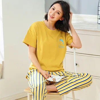 Brand New Summer Women's Striped Pajamas Cotton Pajama Sets Female Lounge Mujer Sleepwear Casual Pyjamas Size 3XL Home Clothing
Brand New Summer Women's Striped Pajamas Cotton Pajama Sets Female Lounge Mujer Sleepwear Casual Pyjamas Size 3XL Home Clothing