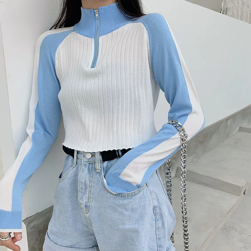 Girls Autumn Casual Zipper Turtleneck Knitted Full Sleeve Cropped Sweaters Pullovers Woman Patchwork Chic Crop Tops Female
Girls Autumn Casual Zipper Turtleneck Knitted Full Sleeve Cropped Sweaters Pullovers Woman Patchwork Chic Crop Tops Female