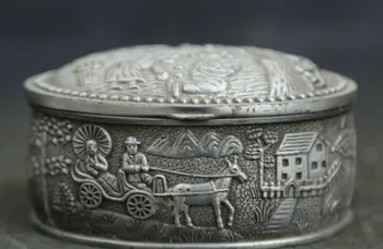 3.9" China Miao Silver Hand Carved Ancient Figure Decorative Pattern Jewelry Box
3.9" China Miao Silver Hand Carved Ancient Figure Decorative Pattern Jewelry Box