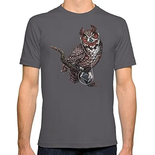 Image Men s Great Horned Owl With Headphones Fitted Tee