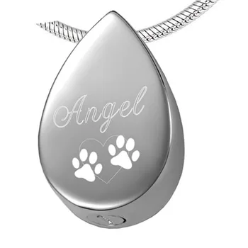 

Mini Teardrop Cremation Urn Necklace with Double Paw Angel Engraved Pet Memorial Keepsake Jewelry for Dog,Cat Ashes Holder