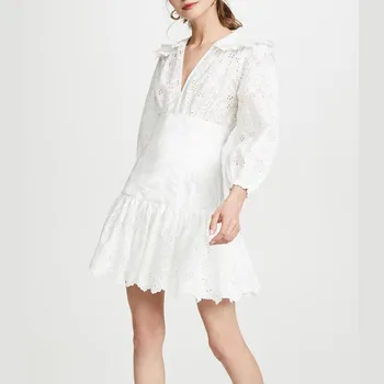 Women Runway Dress 2019 High Quality Star Style Summer Autumn V-Neck Ruffles Embroidery Solid White Casual Dresses NP0690A 
Women Runway Dress 2019 High Quality Star Style Summer Autumn V-Neck Ruffles Embroidery Solid White Casual Dresses NP0690A