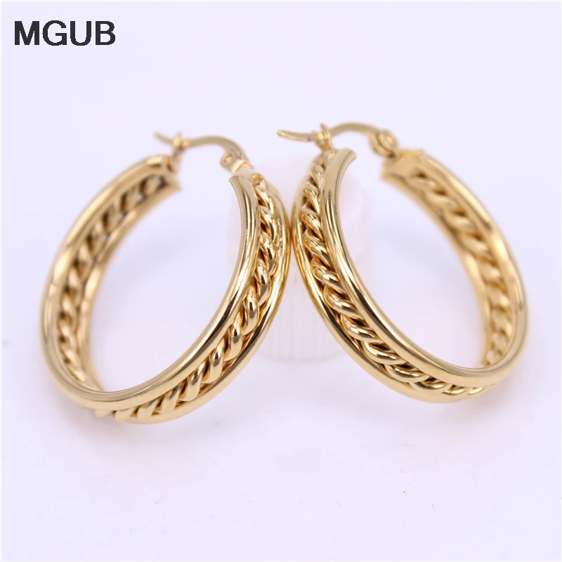 MGUB stainless steel braid earring gold color 6mm wide Fashion women's accessories 30mm size Discount Wholesale LH517
MGUB stainless steel braid earring gold color 6mm wide Fashion women's accessories 30mm size Discount Wholesale LH517