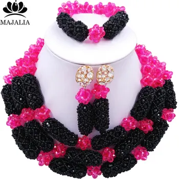 Majalia Luxury Nigeria Wedding African Beads Jewelry Set Hot pink and Black Crystal Necklace Bridal Jewelry Sets 1TY012
Majalia Luxury Nigeria Wedding African Beads Jewelry Set Hot pink and Black Crystal Necklace Bridal Jewelry Sets 1TY012