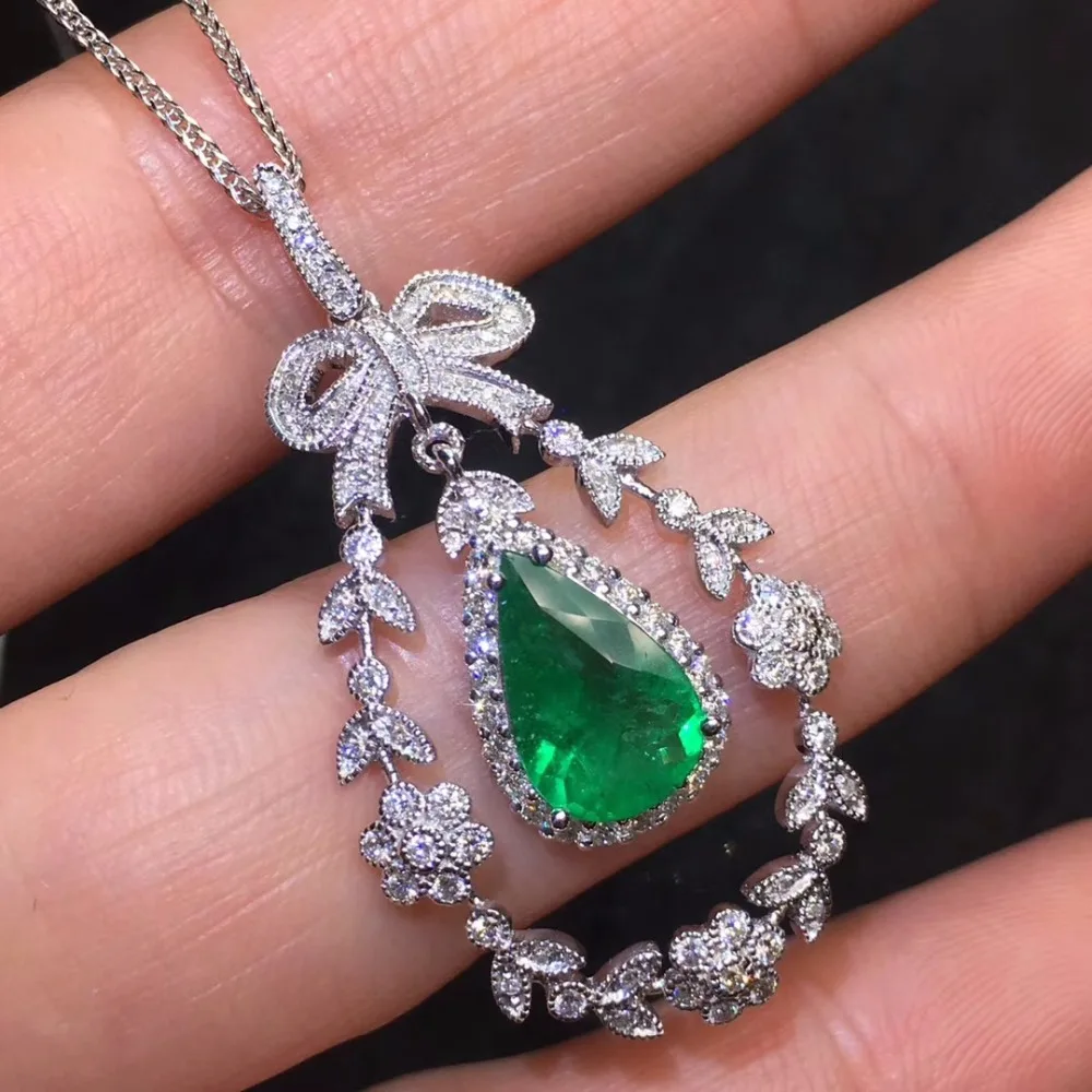 Fine Jewelry Real Pure 18 K White Gold Jewelry AU750 Natural Green Emerald 1.89ct Gemstones Pendants for Women Fine Necklace
Fine Jewelry Real Pure 18 K White Gold Jewelry AU750 Natural Green Emerald 1.89ct Gemstones Pendants for Women Fine Necklace