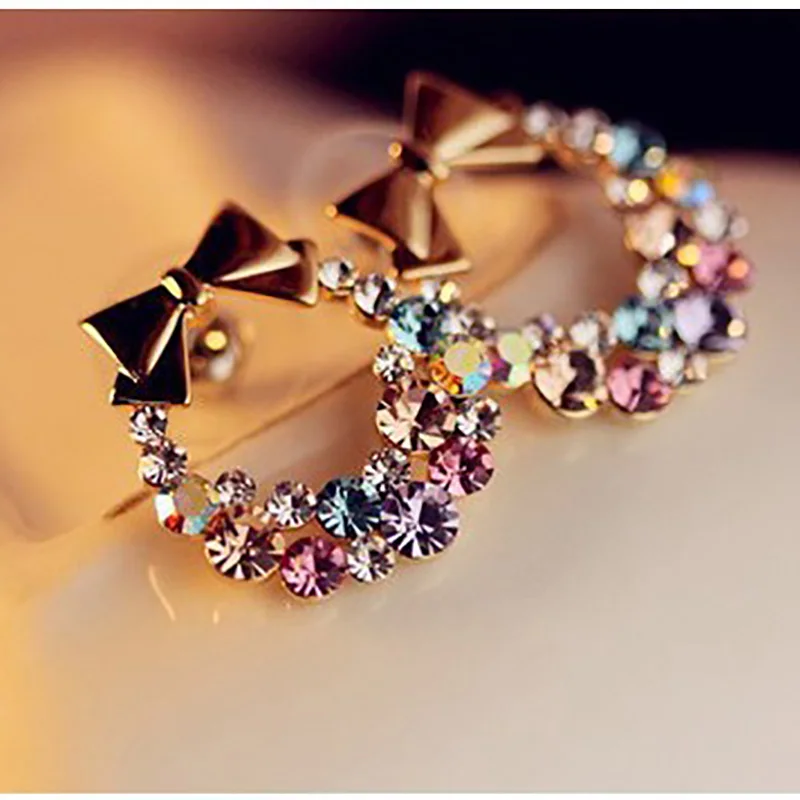 Women Imitation Colorful Rhinestone Bowknot Stud Earrings Gold Crystal Cubic Zirconia Bow Earring Female Fashion Vintage Jewelry
Women Imitation Colorful Rhinestone Bowknot Stud Earrings Gold Crystal Cubic Zirconia Bow Earring Female Fashion Vintage Jewelry