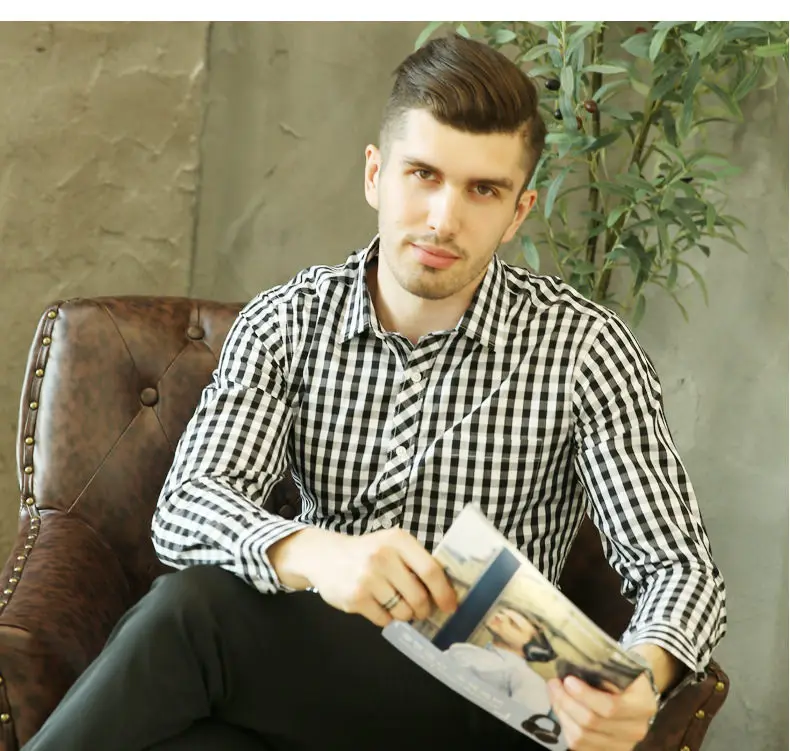 Plaid Shirts Men Free Iron Spring Summer Long Sleeve Cotton Business Formal Male Dress Shirts Leisure Social Shirts Brand MuLS 05