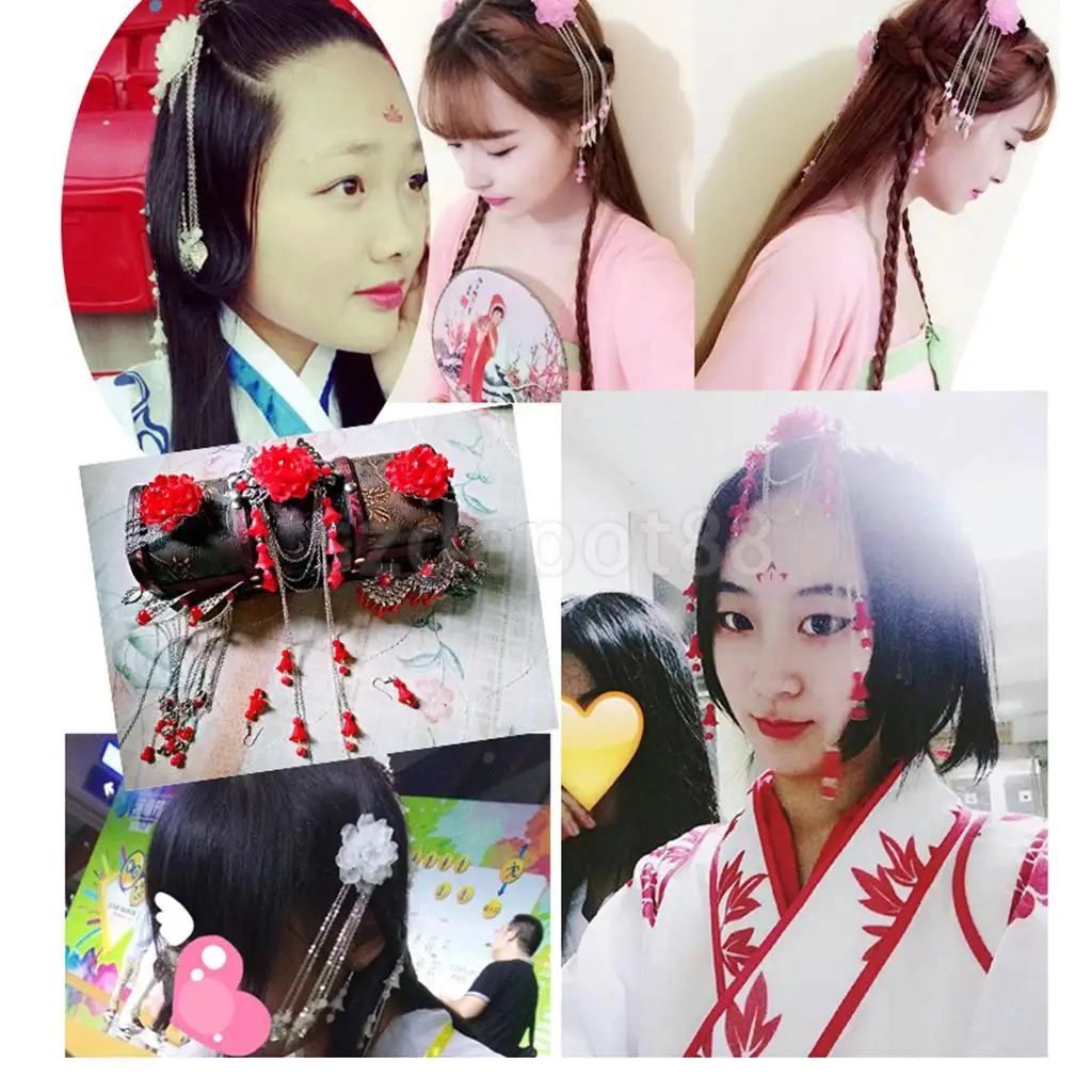 3 Pieces Costume Classic Flower Hair Clip Tassel Hair Barrette for Hanfu COS Hair Ornaments