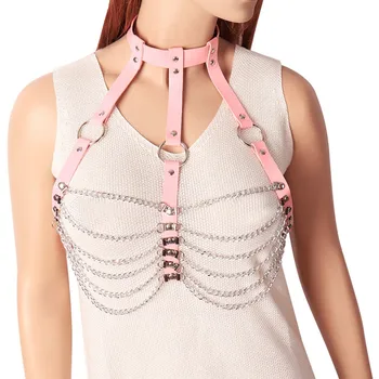 Pink Leather Harness Punk Gothic Metal Chain Rivet Sexy Lingerie Cupless Bra Tops Harness Belt Chest Body Bondage Festival Rave
Pink Leather Harness Punk Gothic Metal Chain Rivet Sexy Lingerie Cupless Bra Tops Harness Belt Chest Body Bondage Festival Rave