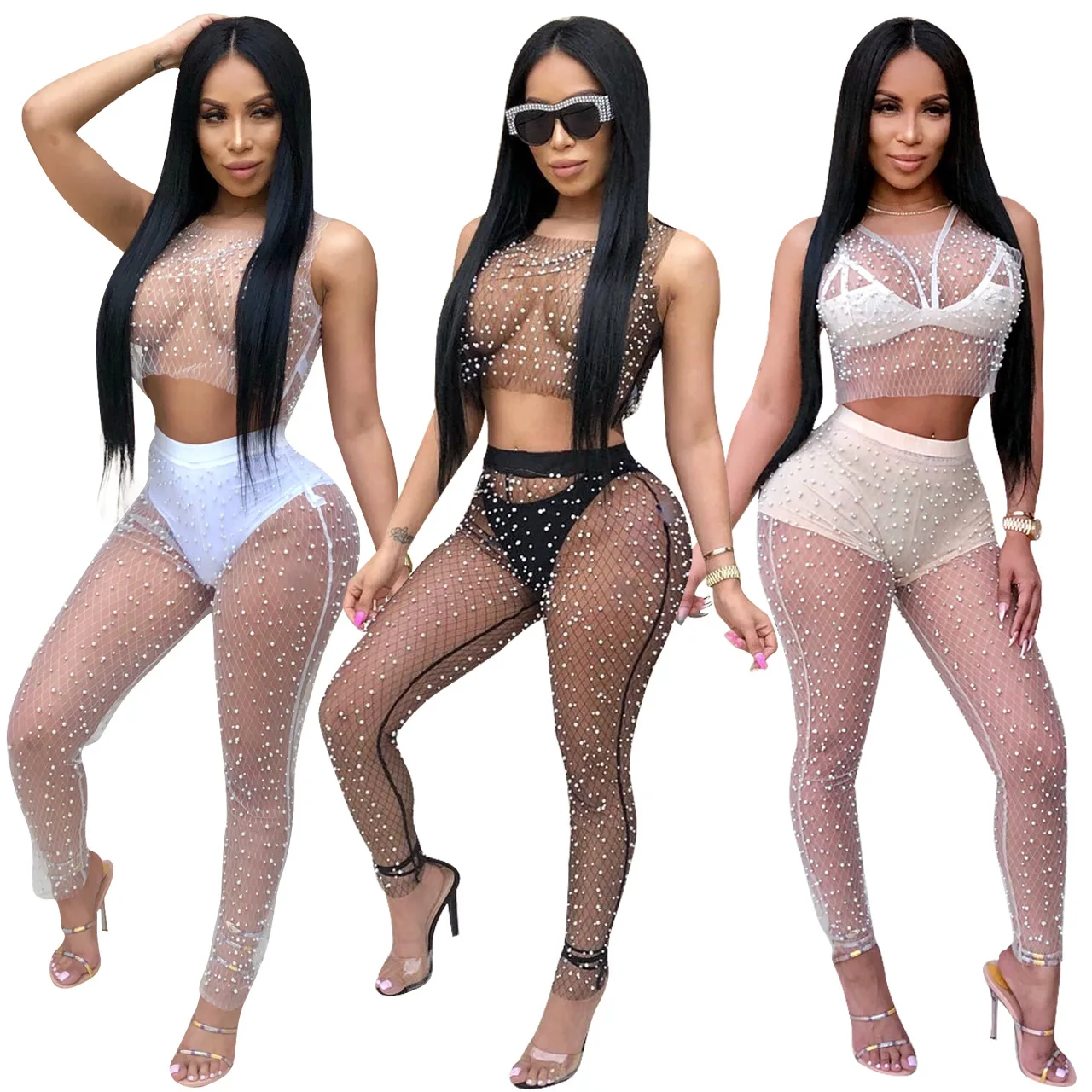 Sexy women's dress 2019 mesh pearl vest nine-minute trousers suit Women's cocktail nightclub party dress (excluding underwear)
Sexy women's dress 2019 mesh pearl vest nine-minute trousers suit Women's cocktail nightclub party dress (excluding underwear)