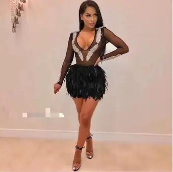 High Quality Black Long Mesh Sleeve Mantual Beading Feather Rayon Bandage Dress Party Bodycon Dress
High Quality Black Long Mesh Sleeve Mantual Beading Feather Rayon Bandage Dress Party Bodycon Dress