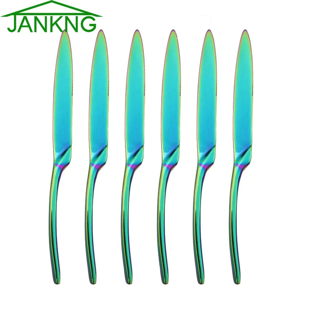 JANKNG 6 шт./лот роскошный нож для ужина набор посуды с радугой столовых приборов из