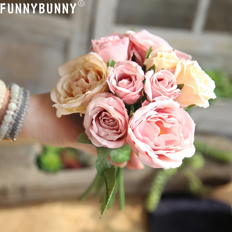 FUNNYBUNNY Artificial Lotus Flowers Silk Fake Bridal Bouquet Rose Leaf Flower Home Office Wedding Party Decor | Дом и сад