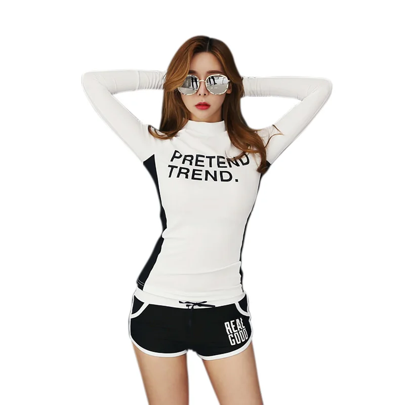 Letters Swimsuit for Women White Long Sleeve Rashguard Surfing Two Piece Swimwear Female Elastic Swimming Clothes Beachwear
Letters Swimsuit for Women White Long Sleeve Rashguard Surfing Two Piece Swimwear Female Elastic Swimming Clothes Beachwear