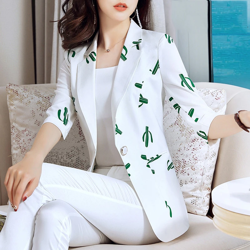 Summer Female Tops Suit Blazer Femme Jackets Women's Blazer white printing Blazers Solid One Button Coat Slim Office Lady Jacket
Summer Female Tops Suit Blazer Femme Jackets Women's Blazer white printing Blazers Solid One Button Coat Slim Office Lady Jacket