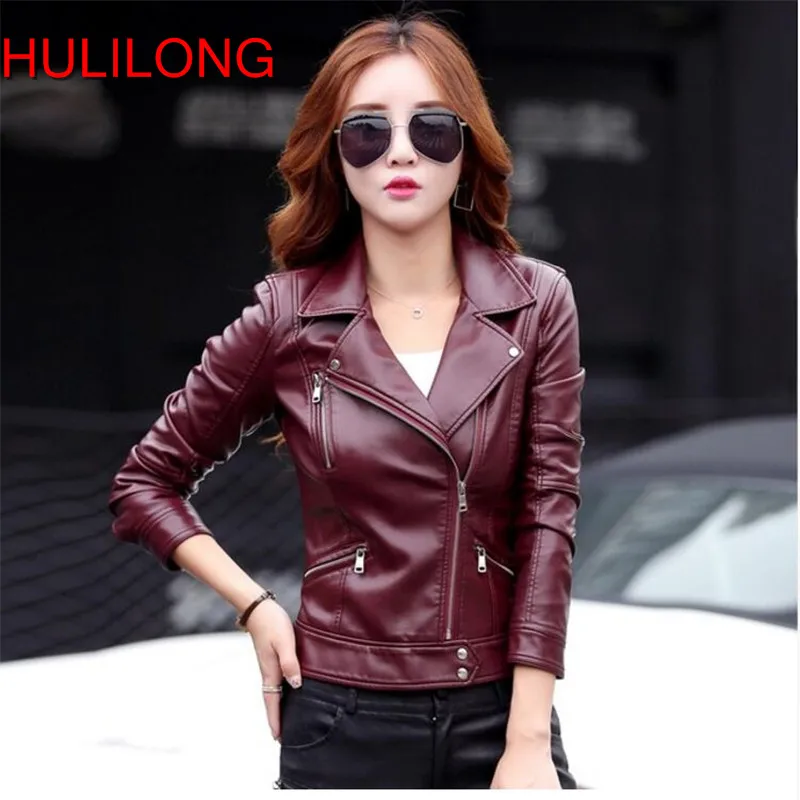 Image Hot Sale Motorcycle Leather Jacket Red Women s Clothing Xs xl Outerwear Casual Turn down Collar Short Suede