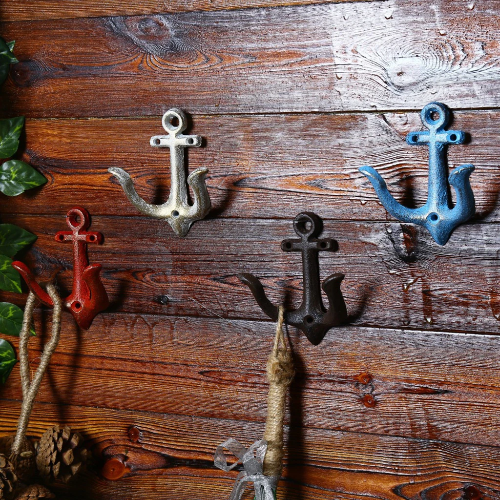 Metal Anchor Hooks Wall Door Mounted Clothes Towel Hat Key Hanger White Red Blue Brown andcrafted classic antique cast iron