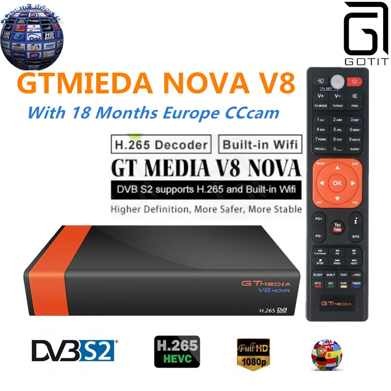 GT Media V8 Nova DVB-S2 Freesat Satellite Receiver H.265 built-in WIFI+18 Months Europe Spain CCcam New version of V8 Super
GT Media V8 Nova DVB-S2 Freesat Satellite Receiver H.265 built-in WIFI+18 Months Europe Spain CCcam New version of V8 Super