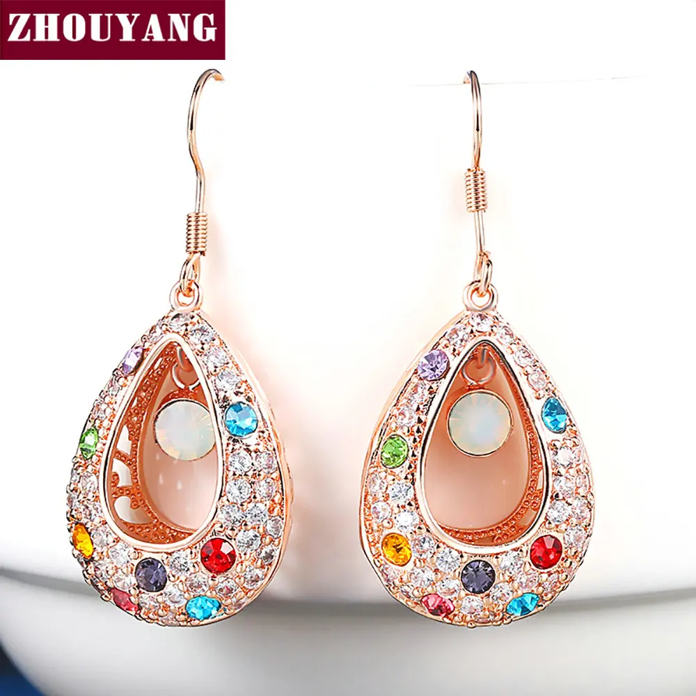 ZHOUYANG Drop Earrings For Women Princess Hollowout Multicolor Crystal Rose Gold Color Birthday Gift Fashion Jewelry E091
ZHOUYANG Drop Earrings For Women Princess Hollowout Multicolor Crystal Rose Gold Color Birthday Gift Fashion Jewelry E091