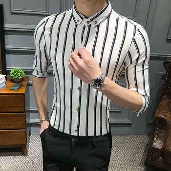 YASUGUOJI New 2019 Summer Fashion Slim Fit Shirt Men Black and White Striped Contrast Color Shirts Men Roll Up Sleeve Shirt Men
YASUGUOJI New 2019 Summer Fashion Slim Fit Shirt Men Black and White Striped Contrast Color Shirts Men Roll Up Sleeve Shirt Men