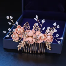 Rhinestone Hair Combs Hair-Accessories Pearls Blue-Flower Wedding Pink Bridal Leaves Rhinestone Hair Combs Hair-Accessories Pearls Blue-Flower Wedding Pink Bridal Leaves