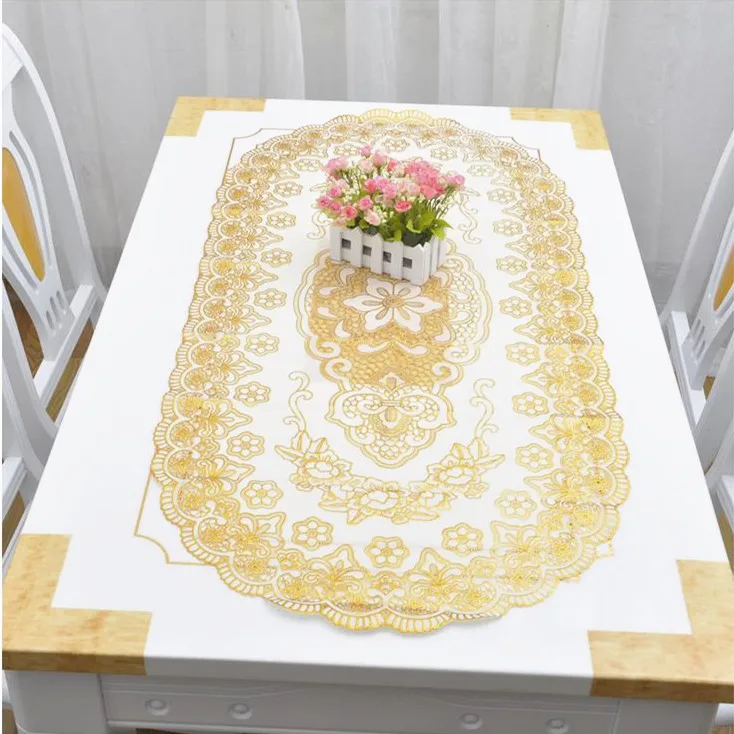 Classic gold PVC waterproof table cloth party wedding 60x120cm home kitchen dining placemat pad