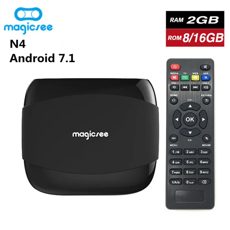 

Magicsee N4 Smart TV BOX Amlogic S905X Android 7.1 Quad-Core 4K Resolution 2GB/16GB 2G/8G 2.4G WIFI Set Top Box Pk X96 Mini