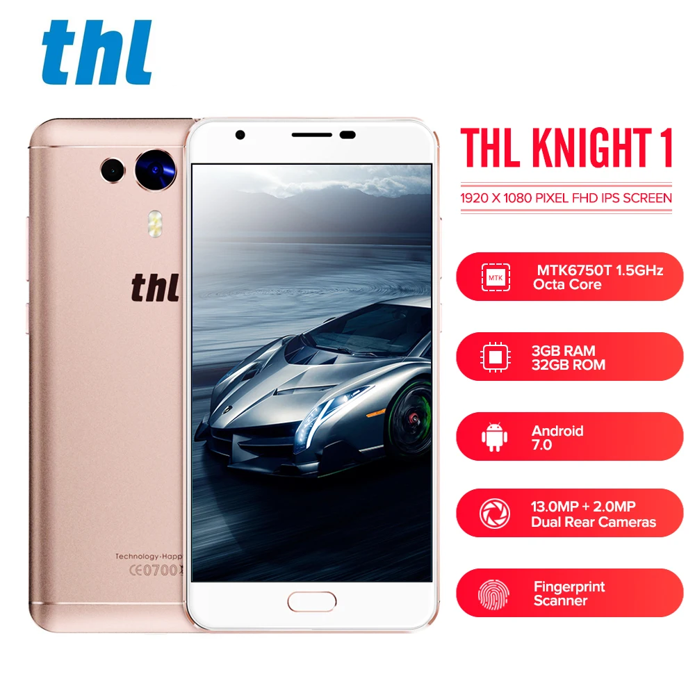 

THL Knight 1 4G Smartphone 5.5 Inch Android 7.0 MTK6750T 1.5GHz Octa Core 3GB RAM 32GB ROM 13.0MP+2.0MP Rear Camera Mobile phone