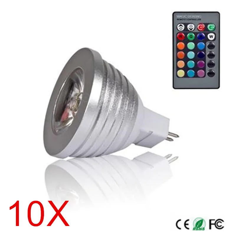 RGB LED light 3W spotlight MR16 12V ultra brightness + 24 key remote control High quality 10Pcs Bulb | Лампы и освещение