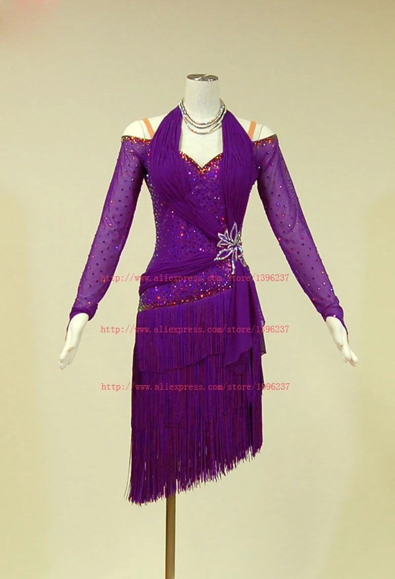Women Latin Competition Dance Dress Purple V Neck Long Sleeve Tassel Rumba Jive Chacha Samba Latin Dance Dress
Women Latin Competition Dance Dress Purple V Neck Long Sleeve Tassel Rumba Jive Chacha Samba Latin Dance Dress