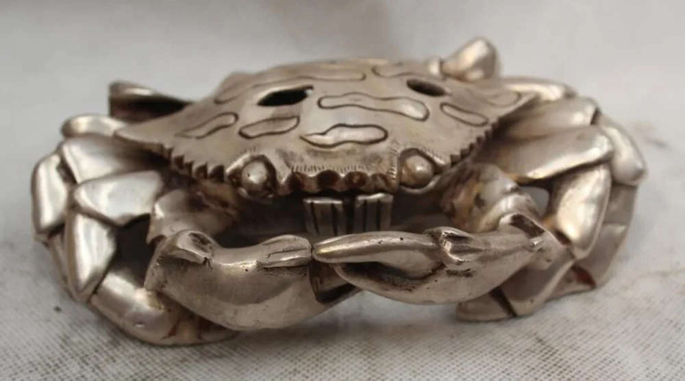 

R0722 Details about China Chinese Tibet Silver Folk beautiful Lifelike crab incense burner Censer