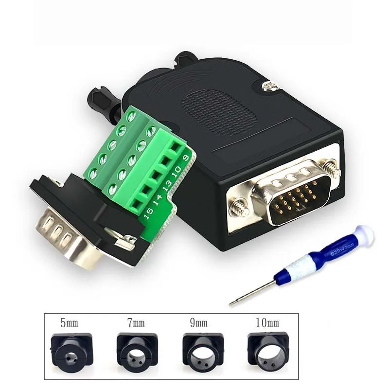 VGA D-SUB DB15 Male 3 Rows 15 Pin Plug Breakout Terminals Screw Type Connector VGA3+6 3+9 Female Computer Monitor Projector 
VGA D-SUB DB15 Male 3 Rows 15 Pin Plug Breakout Terminals Screw Type Connector VGA3+6 3+9 Female Computer Monitor Projector