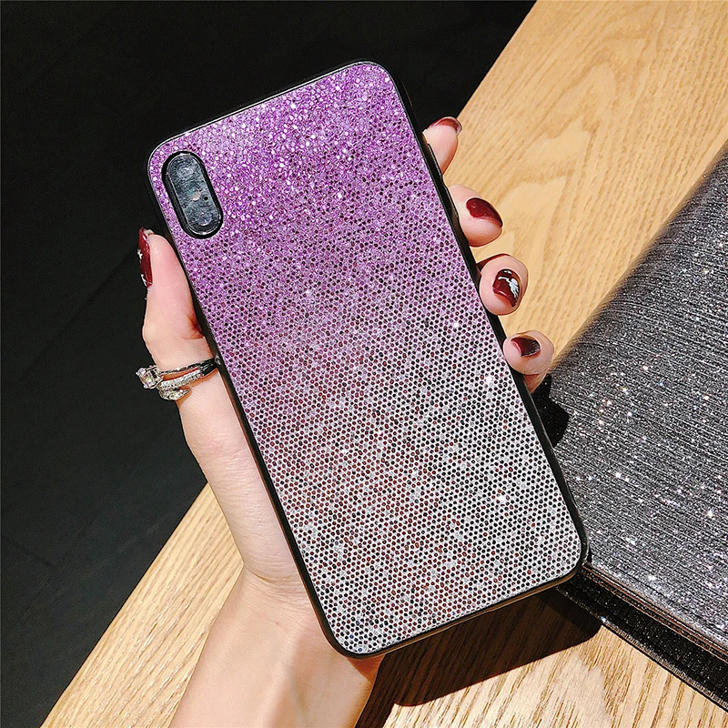 

Luxury Glitter Gradient Color Case For iPhone X 10 XR XS Max Hard Blinking Back Cover For iPhonr 6 6s 7 8 Plus 5S SE Phone Cases