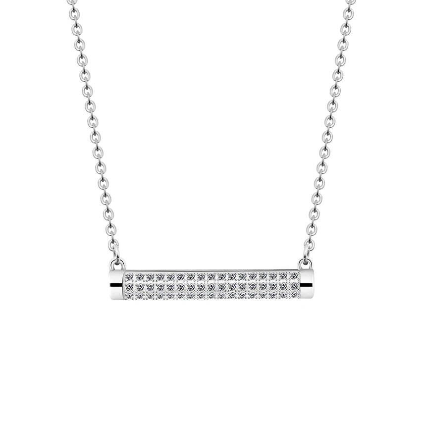 Wholesale 10pcs/lot CZ Long Cylinder Pendant Necklace Jewelry Stainless Steel Chain Crystal Horizontal Bar Collier Femme 2018
Wholesale 10pcs/lot CZ Long Cylinder Pendant Necklace Jewelry Stainless Steel Chain Crystal Horizontal Bar Collier Femme 2018