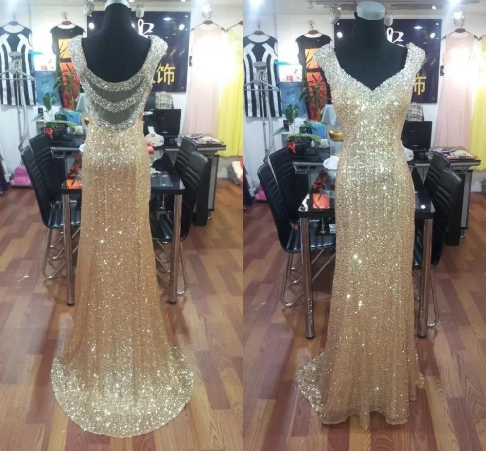 2019 Gold Sequin Prom Dresses with Crystal Beaded Custom made Trumpet Sexy Woman Sheer Back Evening Party Gowns Long
2019 Gold Sequin Prom Dresses with Crystal Beaded Custom made Trumpet Sexy Woman Sheer Back Evening Party Gowns Long