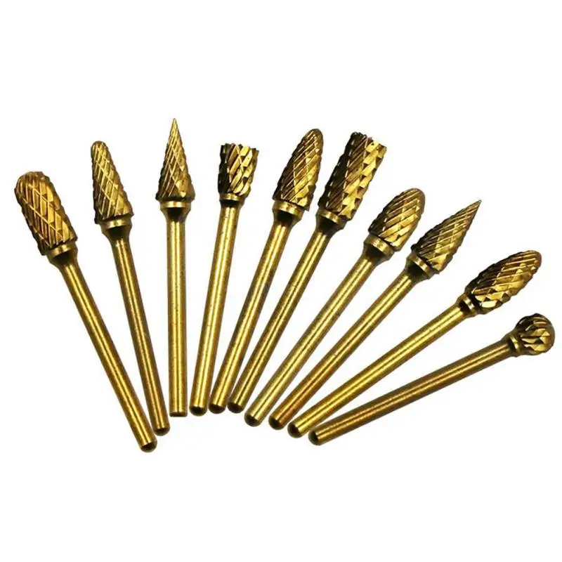 10pcs 1/8" Shank Tungsten Carbide Milling Cutter Rotary Brocas Com Escareador HSS Steel Cone Drill Set Diamond Drill Golden
10pcs 1/8" Shank Tungsten Carbide Milling Cutter Rotary Brocas Com Escareador HSS Steel Cone Drill Set Diamond Drill Golden