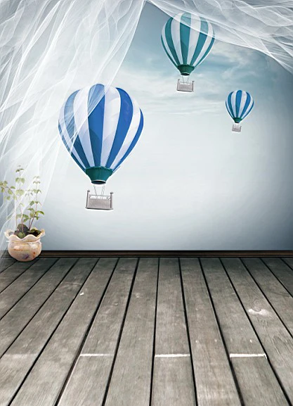 

Kate Children Photography Backgrounds Wood Hot Air Balloons Fly Pots Curtains Photography Backdrops Photo LK 1400