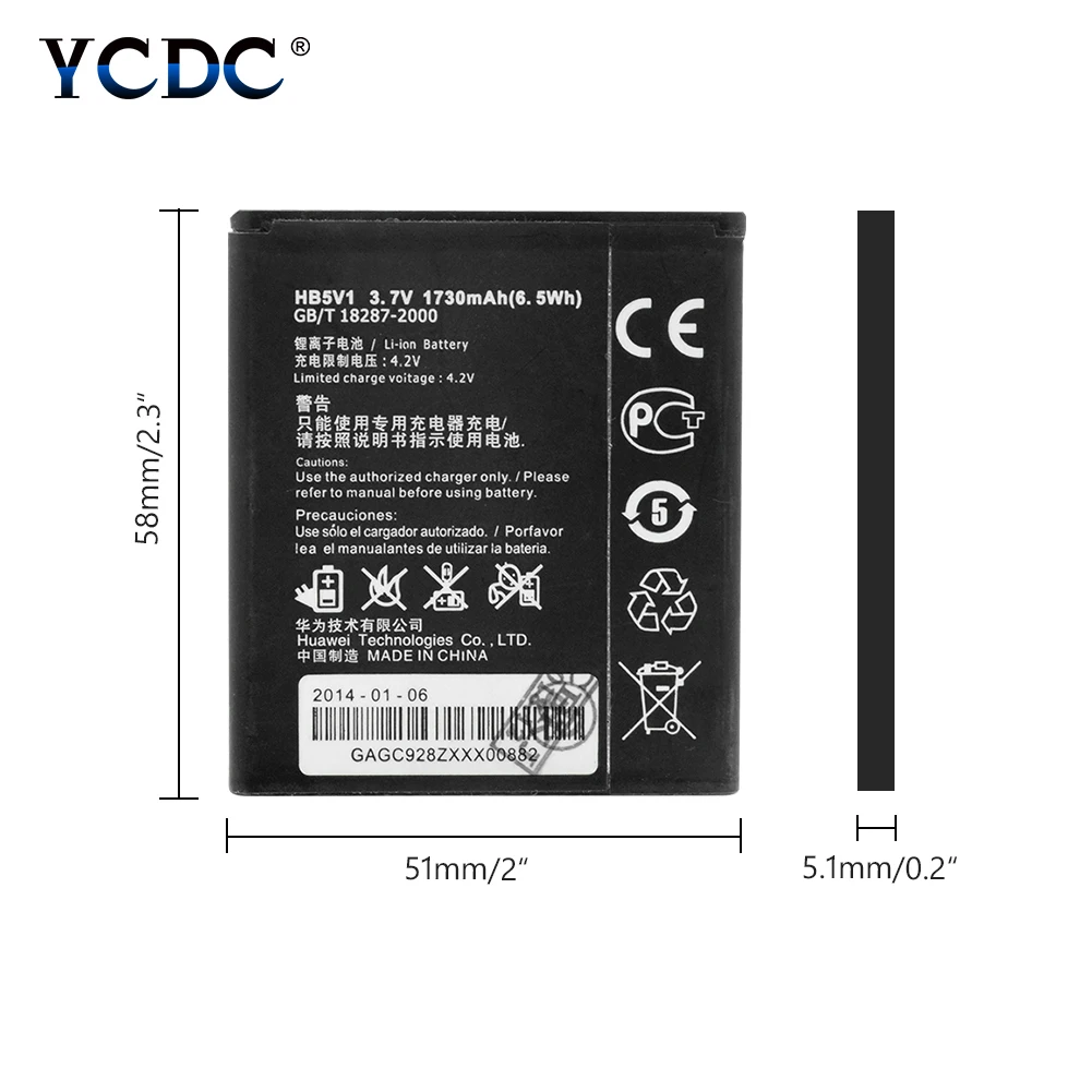 Phone Battery 3.7V 1700mAh HB5V1 Lithium Li-ion Rechargeable Battery For Huawei Honor Bee (Ascend) Y300/Y300C/Y336/Y360/Y500
Phone Battery 3.7V 1700mAh HB5V1 Lithium Li-ion Rechargeable Battery For Huawei Honor Bee (Ascend) Y300/Y300C/Y336/Y360/Y500