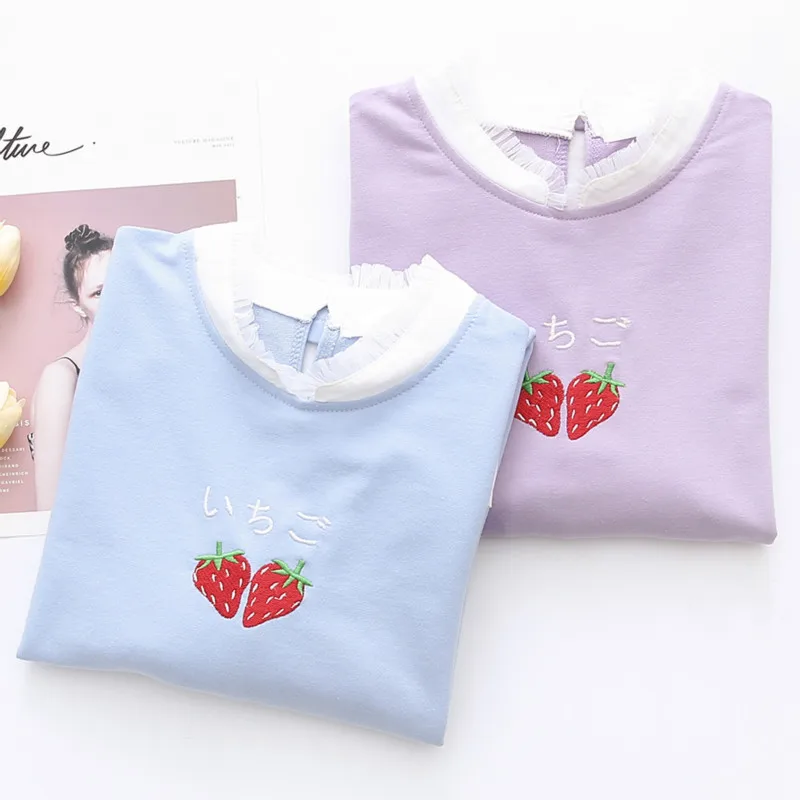 Sweet Cute Strawberry Embroidery Lace Girls Sweatshirt Harajuku Long Sleeve Women Hoodies Cotton Loose Lotus Collar Pullovers
Sweet Cute Strawberry Embroidery Lace Girls Sweatshirt Harajuku Long Sleeve Women Hoodies Cotton Loose Lotus Collar Pullovers