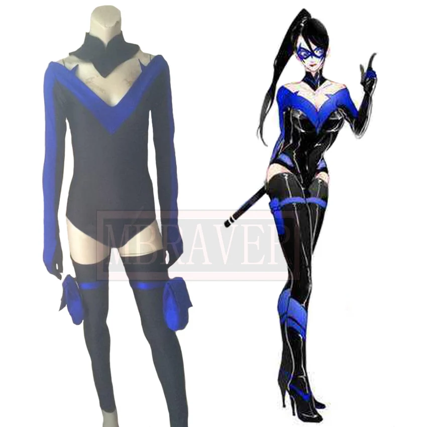 Cosplay Costume Batman Arkham City Nightwing Dick Grayson Blue Vison Halloween